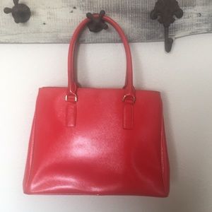 Talbots Pebble Grain Leather Tomato Red Shopper Handbag.